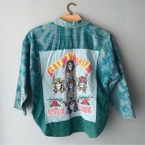 🦞3/$30🦞 You Babes | Reworked Vtg Guns n Roses Bleach Dyed Gingham Button Down